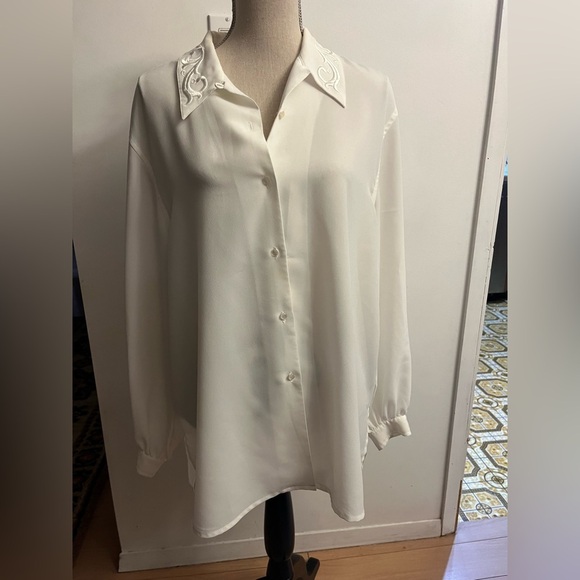Vintage Women’s Russ Signature Blouse Sz 14 White Button Down - Picture 1 of 7